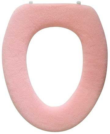 Soft Toilet Seat Cover - Plush & Thick Fabric Toilet Seat Warmer for Round & Elongated 14x18" Toilet Seats - Reusable, Machine-Washable, Easy-Install - Gift-Ready Packaging - Pastel Pink