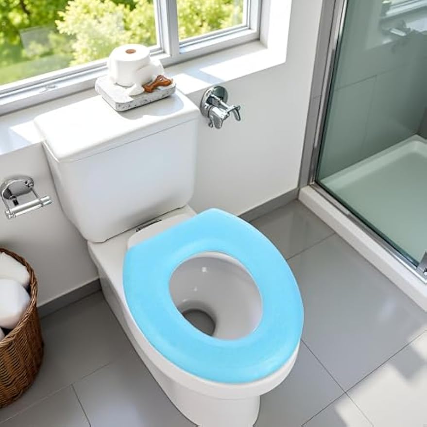 Blue Toilet Seat Cushion, Toilet Seat Cover Waterproof EVA Toilet Seat Cushion O-shape Toilet Lid Seat Cover Bathroom Accessories Easy to Install, Toilet Seats