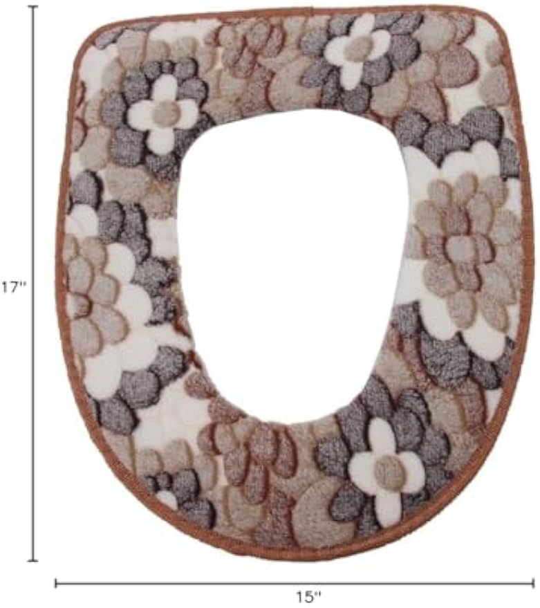 Vanki Winter Warm Toilet Seat Cover Brown Flower 1pcs