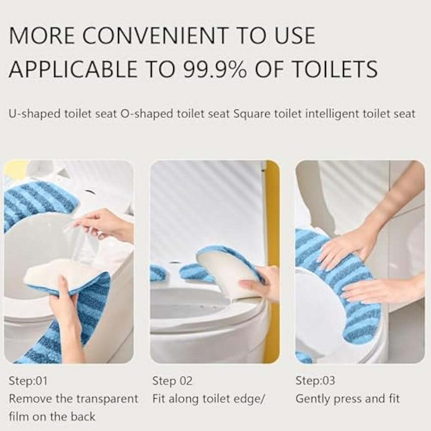 Washable Warm Toilet Seat Cover Pads - Plush Toilet Seat Cushion, Non-Slip Soft Mat, Washable & Machine-Friendly Bathroom Seat Cover with Self-Adhesive Tape for Easy Care