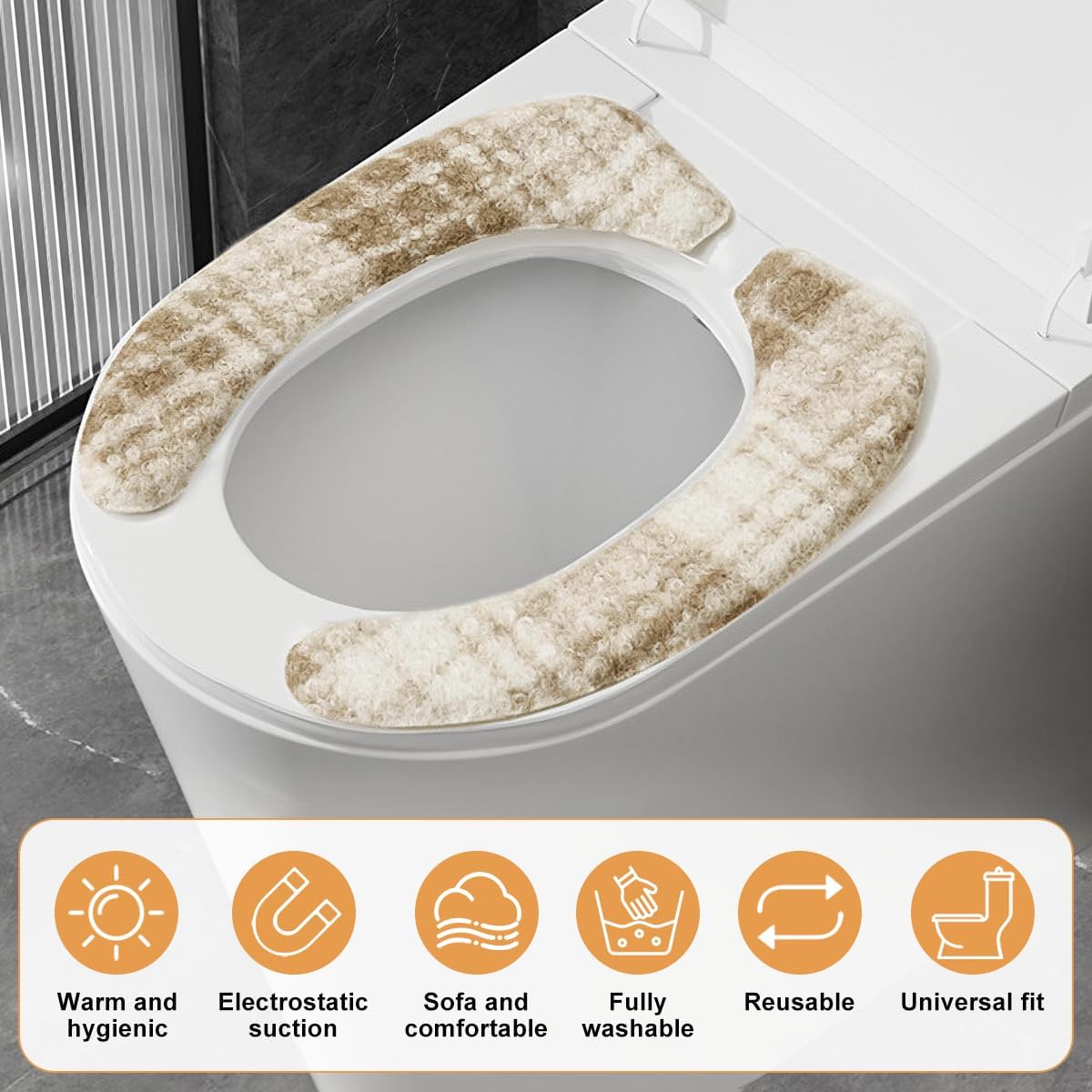 2 Sets Toilet Seat Cover, HADEEONG Bathroom Toilet Seat Cushion Soft Plush Thicker Toilet Seat Warmer with Memory Foam Self-Adhesive Washable Toilet Seat Lid Cover Pads