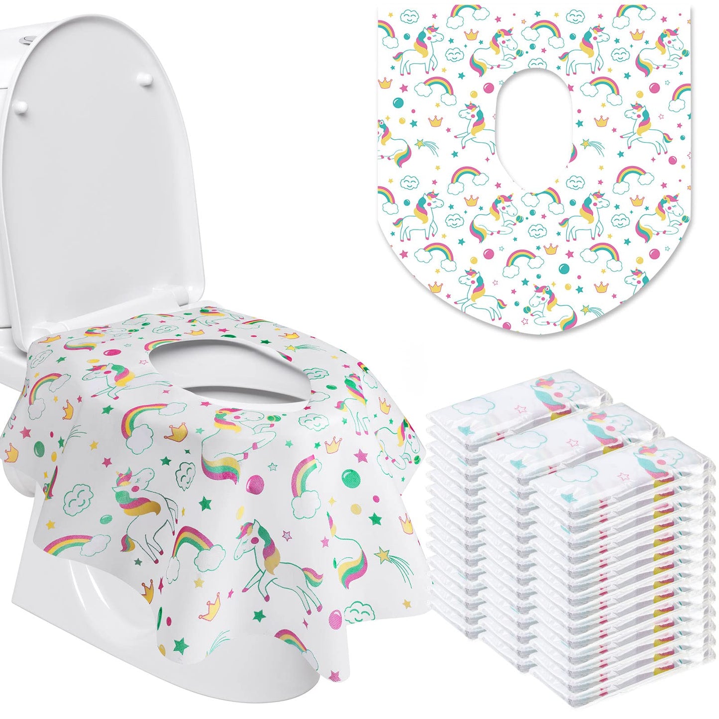 50 Packs Extra Large Disposable Toilet Seat Covers for Kids Adult, Dot | Individually Wrapped, Portable, Non Slip Waterproof, Potty Seat Covers for Toddlers, Potty Training, Travel