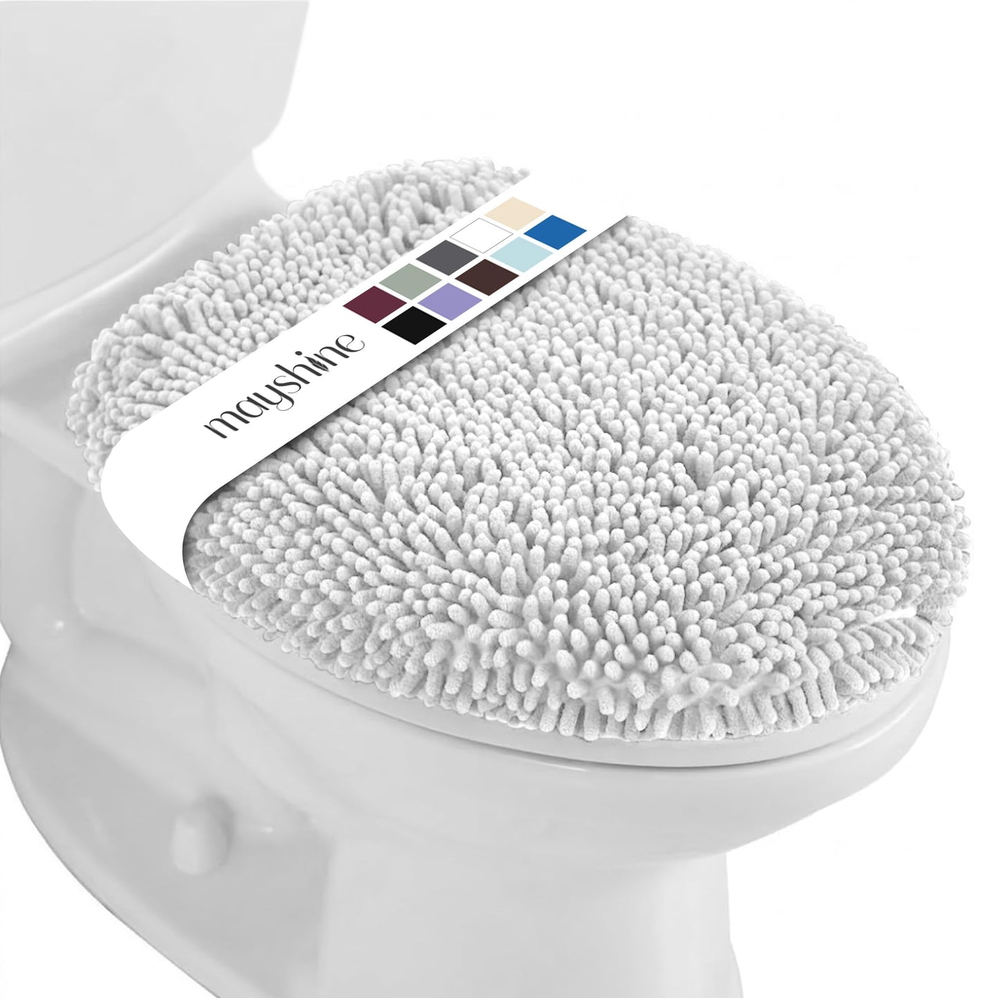 MAYSHINE Toilet Lid Cover - Spa Blue, Plush Microfiber Oval Toilet Seat Covers for Bathroom, Machine Washable Elongated Toilet Cover Seat, Stretches up to 21"x19"