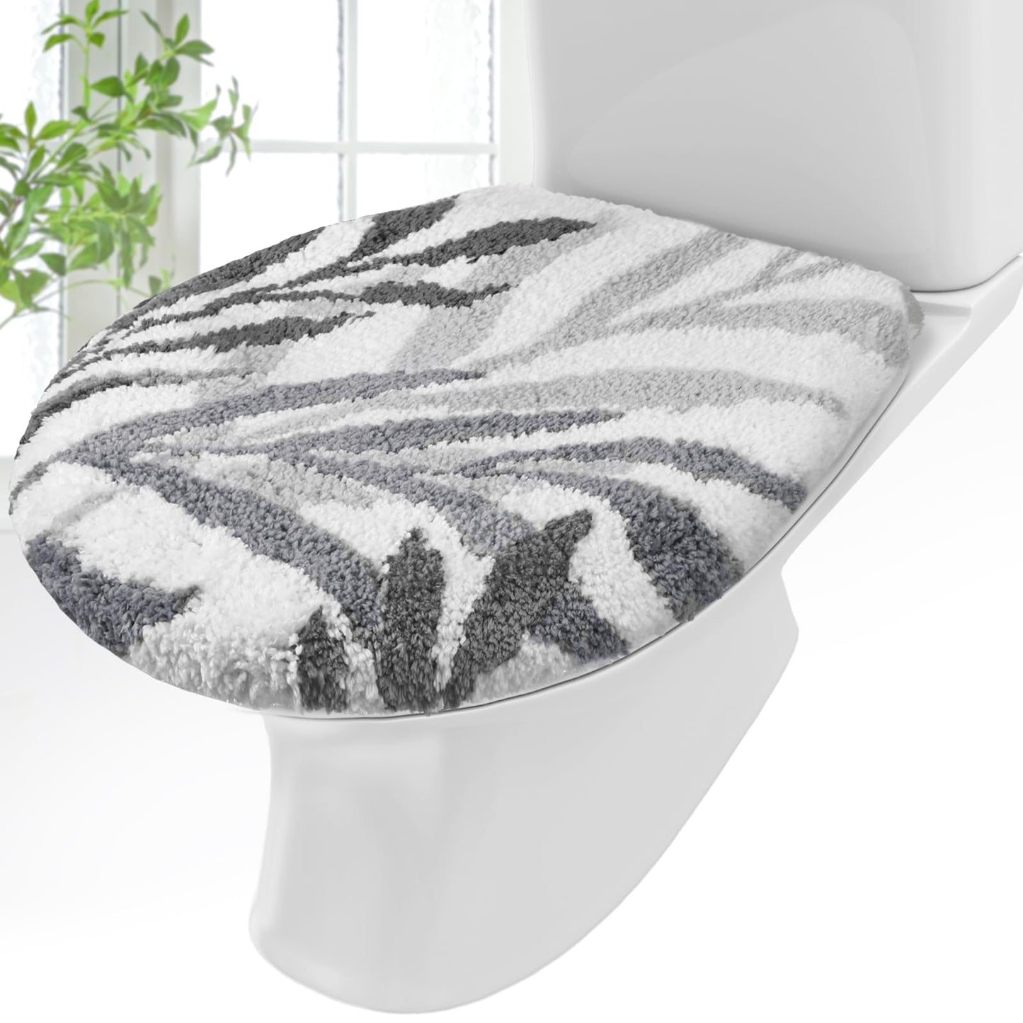 Mindsoft Green Toilet Seat Lid Cover, Microfiber Washable 17.5"x15" | Soft Plush Tufted, Rubber Backing Fits Round Elongated Oblong Lids, Machine Washable Non-slip, Bathroom Toilet Bowl