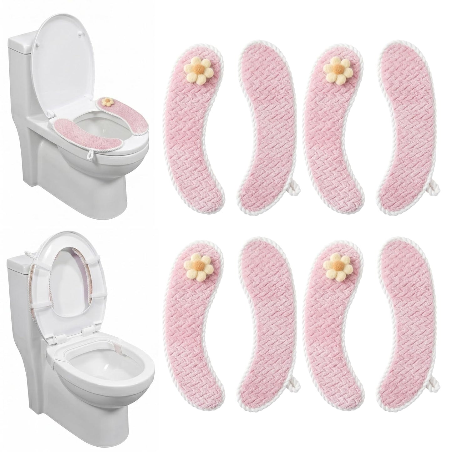 Padded Toilet Seat Warmer Cushion Washable(Pink) | Soft padded toilet seat warmer with handle, washable reusable cushion pad, adhesive backing, universal fit for winter comfort