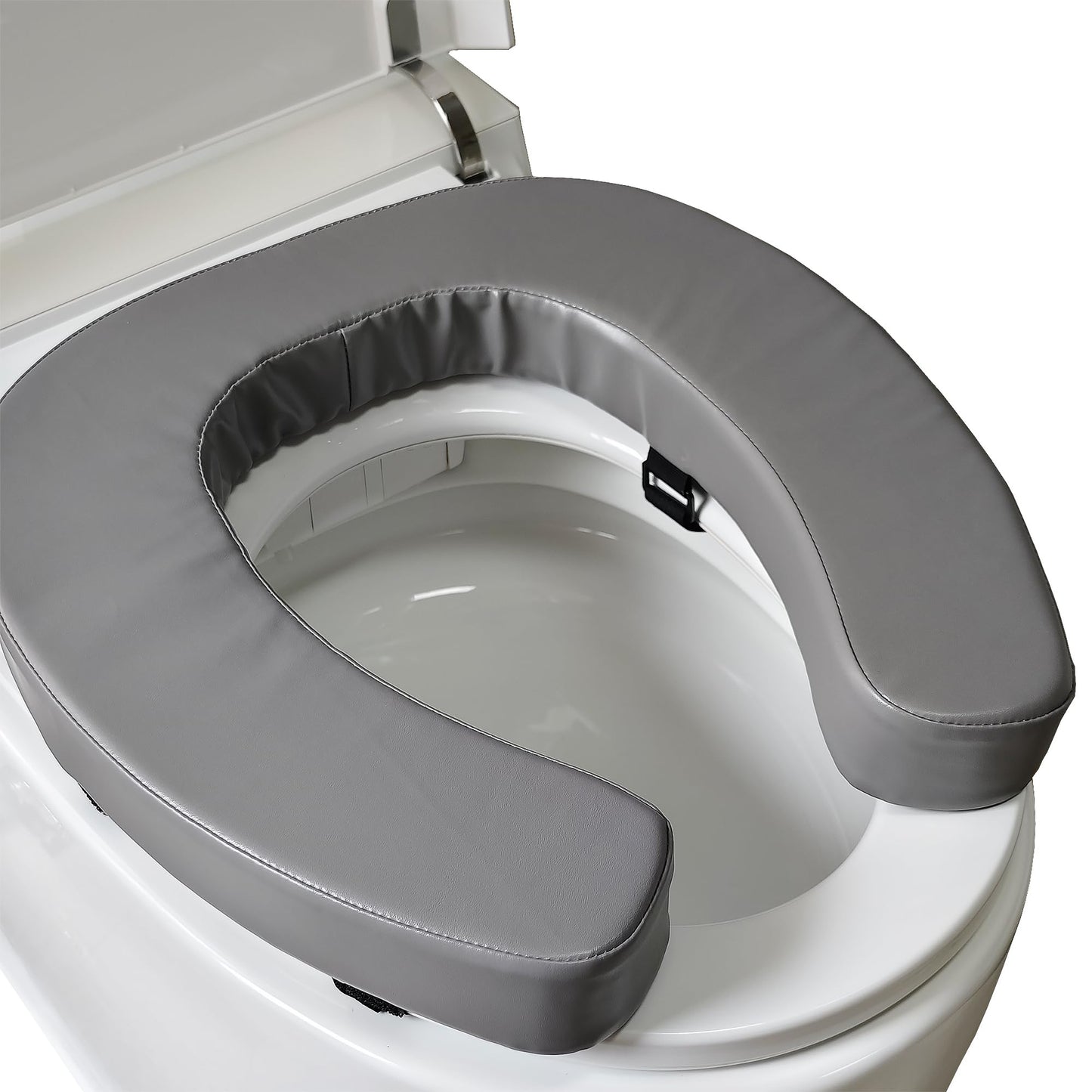 Padded Toilet Seat Cushion with 2-Inch High-Density Foam & Waterproof PU Fabric, U-Shape Padded Toilet Cushion - Secure Hook & Loop Tape, Fits Standard Toilets (Grey)