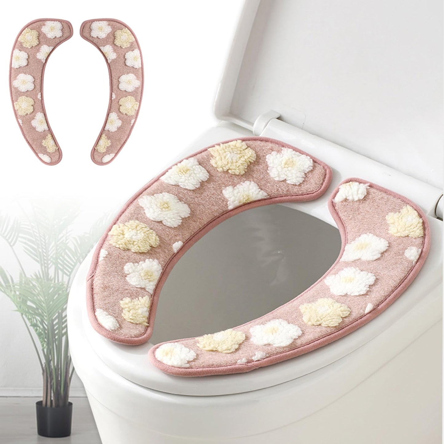 Thick and Warm Toilet Seat Cover – Washable, Reusable Cushion with TPR Adhesive Back & Decorative Pattern for Comfort & Insulation (Brown)
