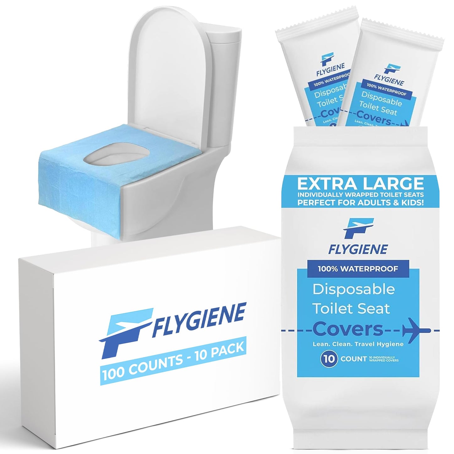 Disposable Toilet Seat Covers for Travel – Waterproof, Tear-Resistant XL Toilet Liners with 2 Layers of Protection – Individually Wrapped Travel Size Toiletries - 40 Count (4 Packs of 10)