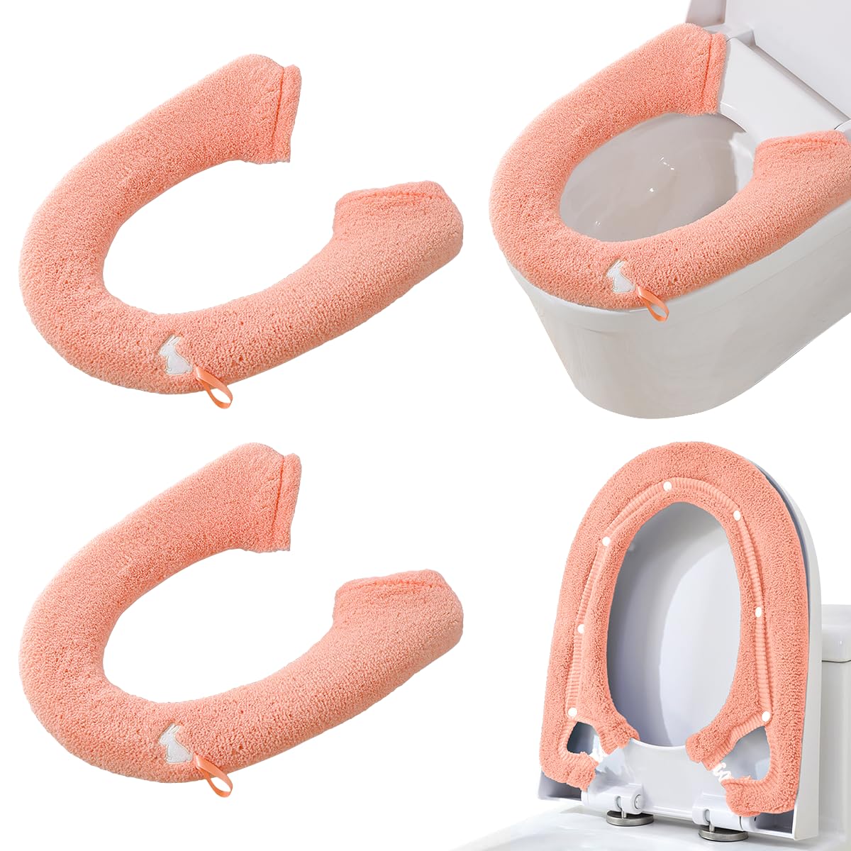 2 Packs Toilet Seat Cover, Plush Warm Bathroom Toilet Seat Cushion with Snaps Fixed Washable and Reusable Toilet Seat Lid Cover Pads, Fits Most Toilet Seats, Light Grey