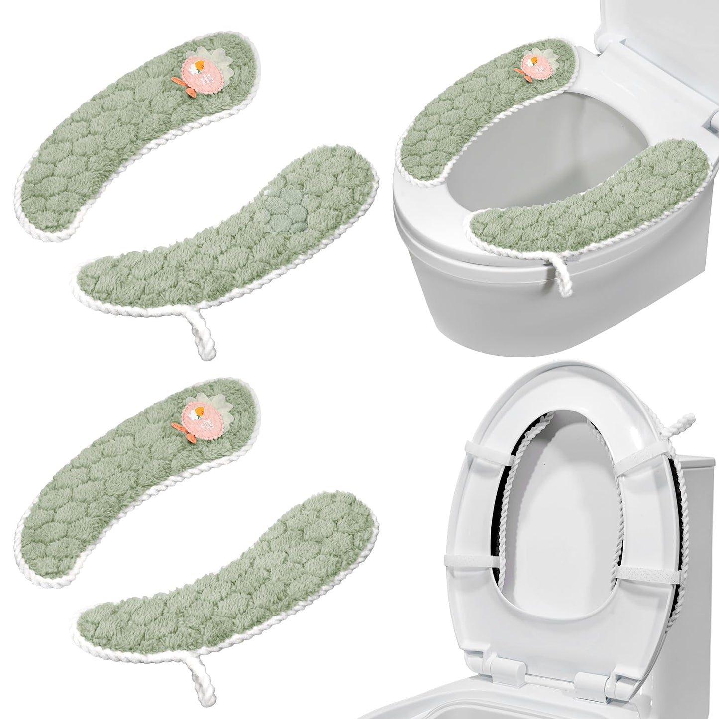 Toilet Seat Cover Bathroom Toilet Seat Cushion Toilet Seat Warmer with Handle, Washable and Reusable Toilet Seat Pads for Winter, Fits All Toilet Seats, 2 Pairs, Blue