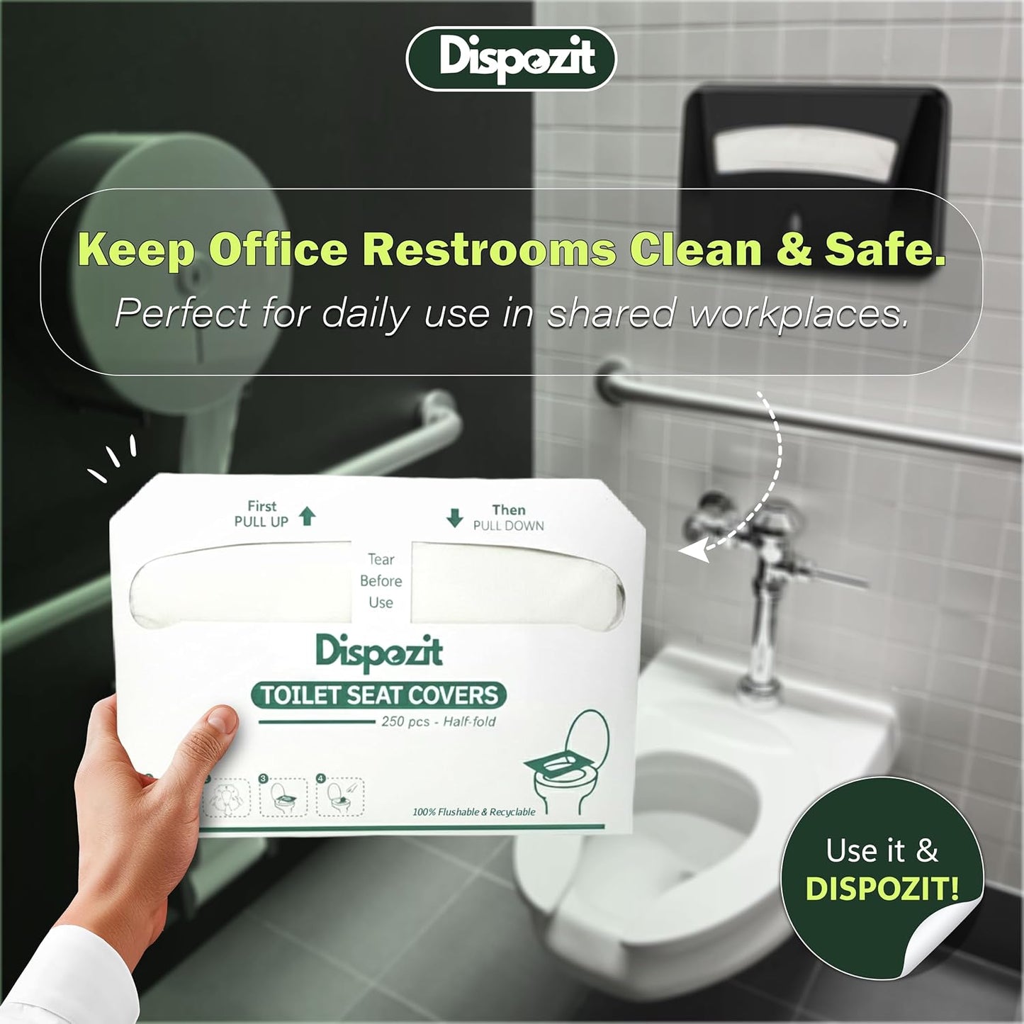 1250 Pcs Flushable Toilet Seat Covers for Hotel, Business, and Commercial | 5 Packs of 250 Pcs Disposable Flushable 100% Biodegradable Commercial Toilet Seat Covers, Half-Fold Wall Dispenser Compatible