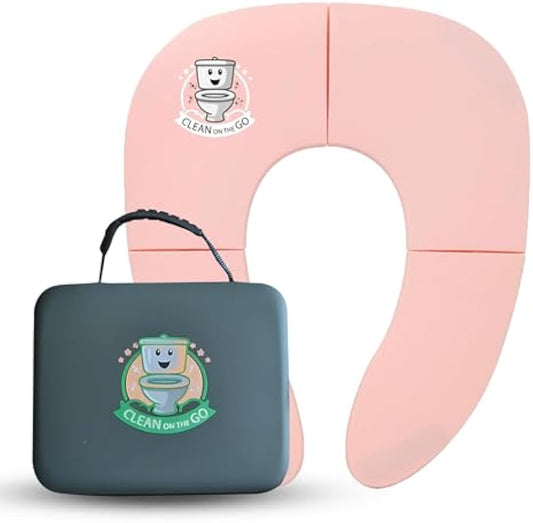 Travel Potty Seat: Portable w Carrying Case for Toddler Toilet Training, Foldable Non-Slip Silicone for kids public toilets, CLEAN ON THE GO (Pink)