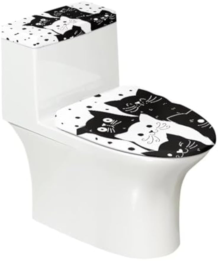Toilet Lid Covers, Reusable Toilet Seat Covers Removable Toilet Tank Lid Cover for Hotel Home Toilet Keep Toilet Clean(Black Cats)