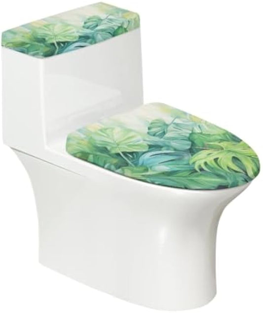 GLENLCWE Green Palm Toilet Cover and Tank Lid Protector,Soft 2-Piece Toilet Cover Cover Set,Durable Protective Cover with Elastic Edge