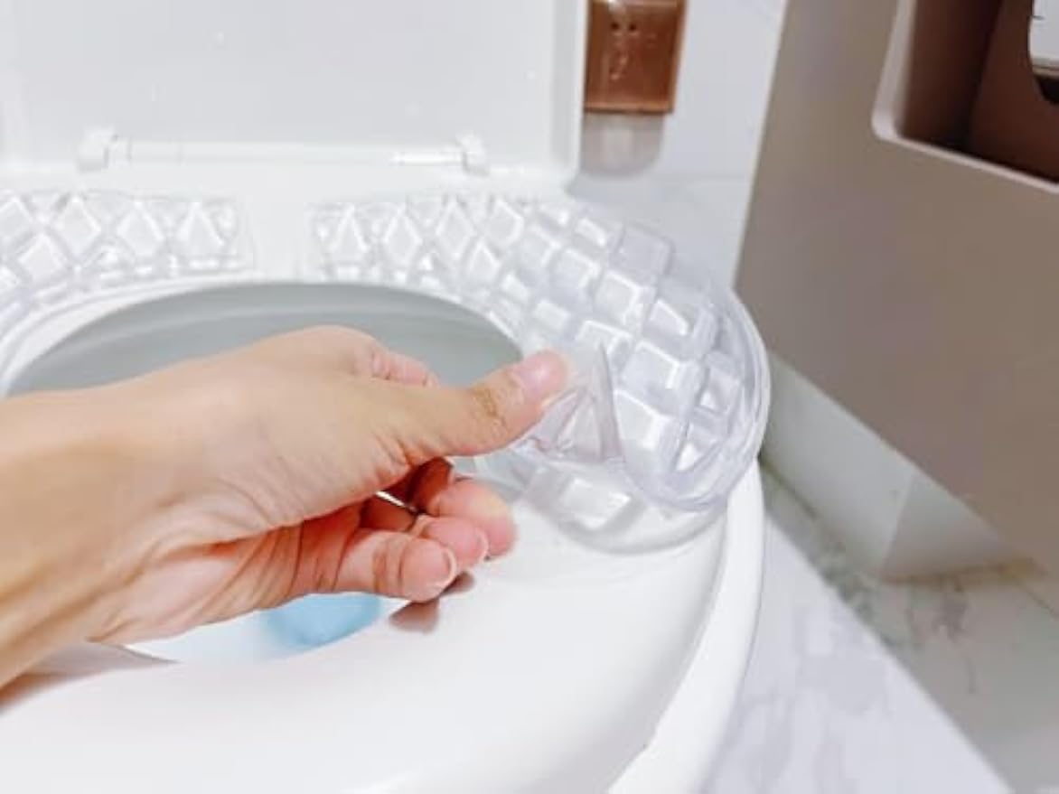 Gel Toilet Seat Cushion - Toilet Cushion for Bathroom - Portable and Washable - Universal Padded Toilet seat for Standard U Shape Toilet Seats -Adhesive Toilet Seat Cushion for Women Seniors (Clear)