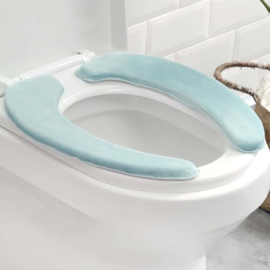 Flannel Toilet Seat Cushion Cover, Portable Self-Adhesive Toilet Seat Cover, Universal Washable and Reusable Toilet Lid Cover (Green)