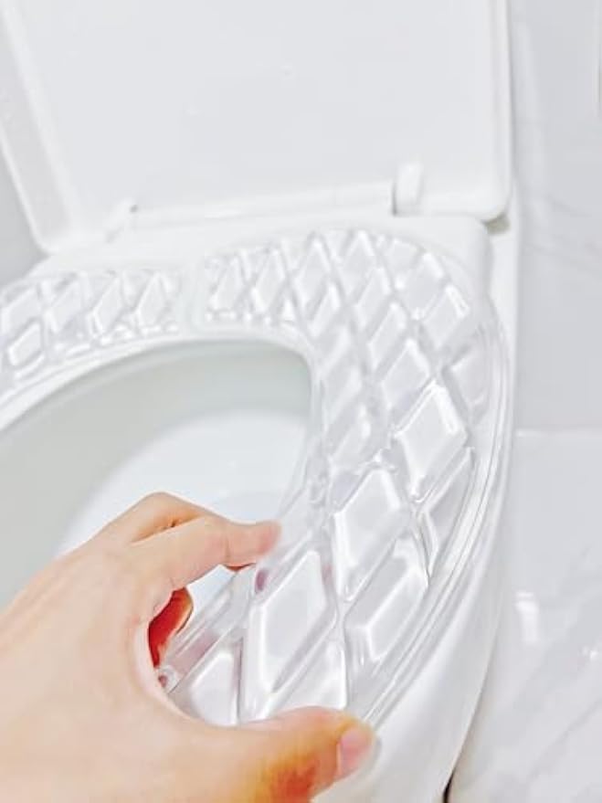 Gel Toilet Seat Cushion - Toilet Cushion for Bathroom - Portable and Washable - Universal Padded Toilet seat for Standard U Shape Toilet Seats -Adhesive Toilet Seat Cushion for Women Seniors (Clear)