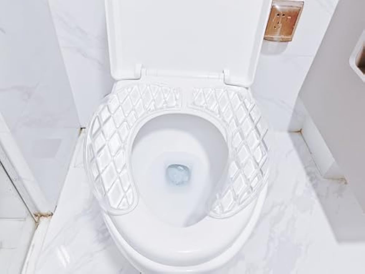 Gel Toilet Seat Cushion - Toilet Cushion for Bathroom - Portable and Washable - Universal Padded Toilet seat for Standard U Shape Toilet Seats -Adhesive Toilet Seat Cushion for Women Seniors (Clear)