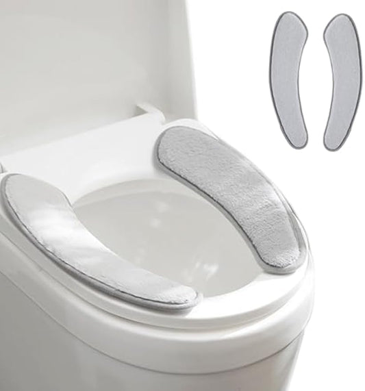 Thick and Warm Toilet Seat Cushion Cover - with Sticky Toilet Seat Cushion - Washable and Reusable Mat for Winter - Double Flap Separation, TPR Back Adhesive, Soft and Protective (Grey)