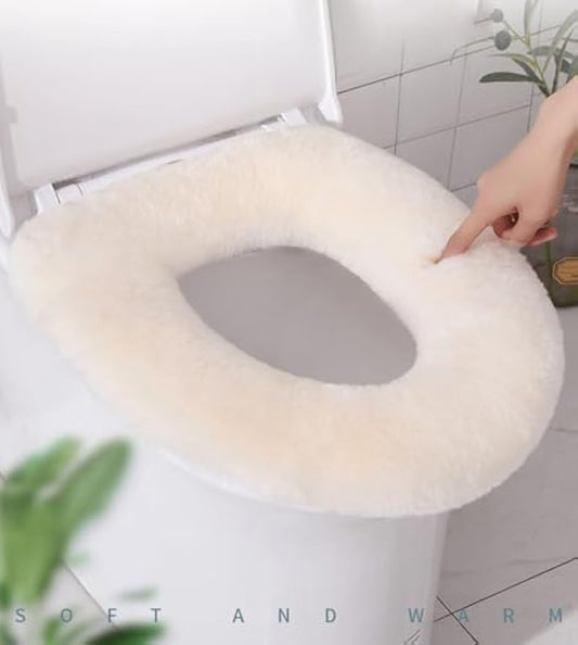 U&M Genuine Sheepskin Toilet Seat Cover Bathroom Soft Warm Reusable Real Fur Wool Toilet Seat Pads Easy Installation& Care