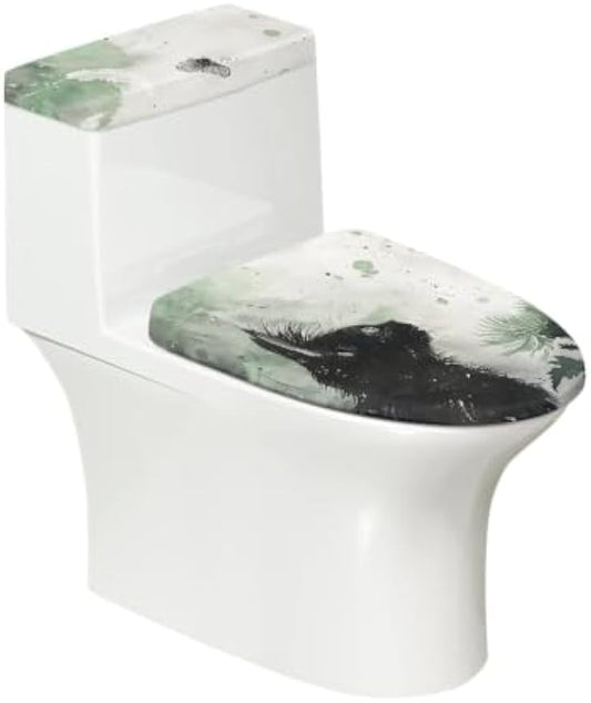 Set of 2 Cat Print Toilet Lid Tank Cover Soft Plush Set gray black