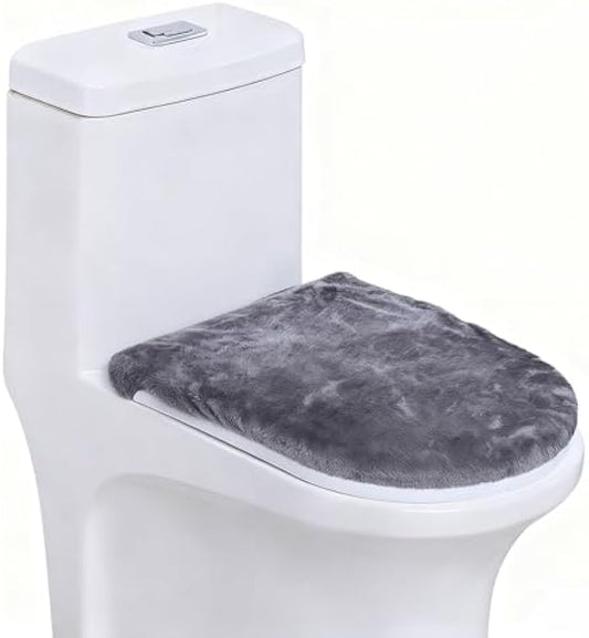 1Pcs Soft Plush Bathroom Toilet Lid Cover - 17 × 23 Inches, Machine Washable, Plush Pad Cover Suitable for Most Sizes of Covers, Bathroom Accessory Decoration, Gray