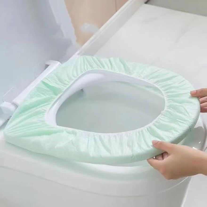 Disposable Non-woven Toilet Seat Mat 2 Layer Water Proof Toilet Cover Portable Travel Hotel Toilet Seat Pad 10 Pieces (Green)