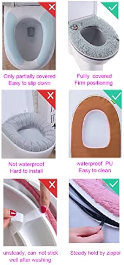 Warm Plush Washable Thicken Toilet Seat Cover Pads Mat with Handle and Zipper (Gray)