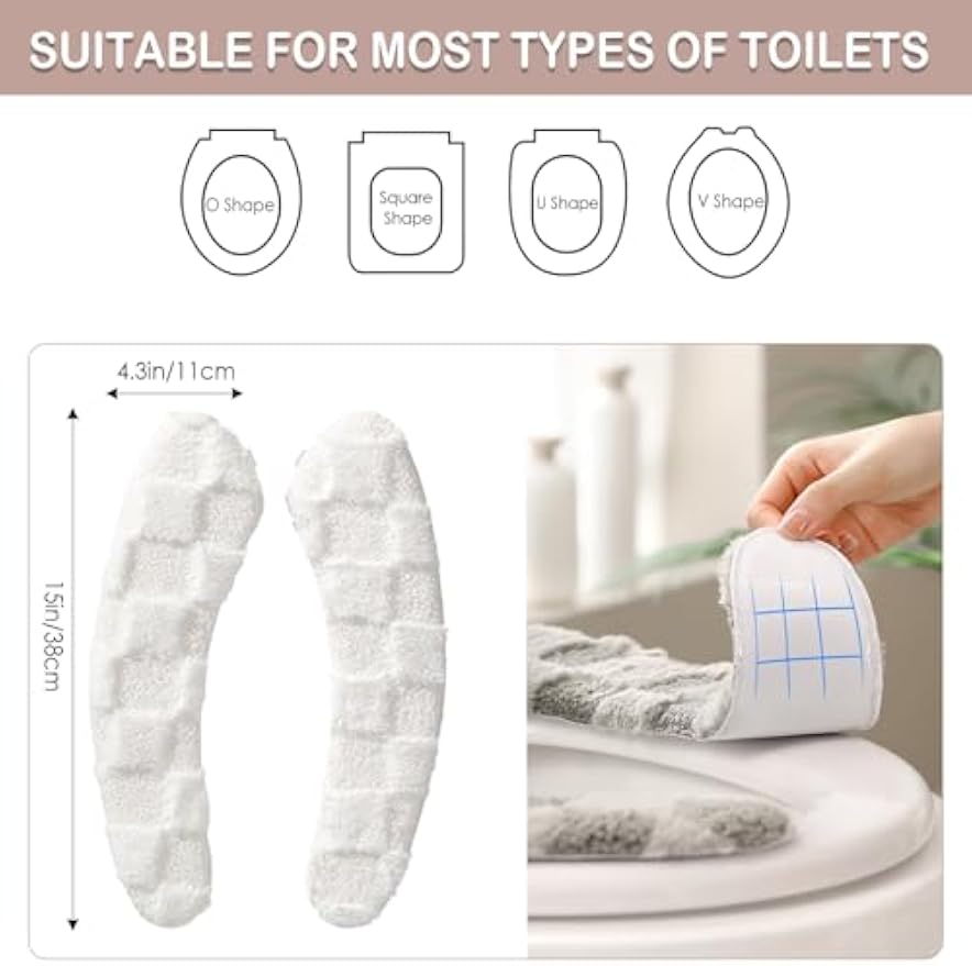 Thick and Warm Plush Toilet Seat Cover – Washable, Reusable Cushion with TPR Adhesive & Checkered Pattern for Comfort & Insulation (White)