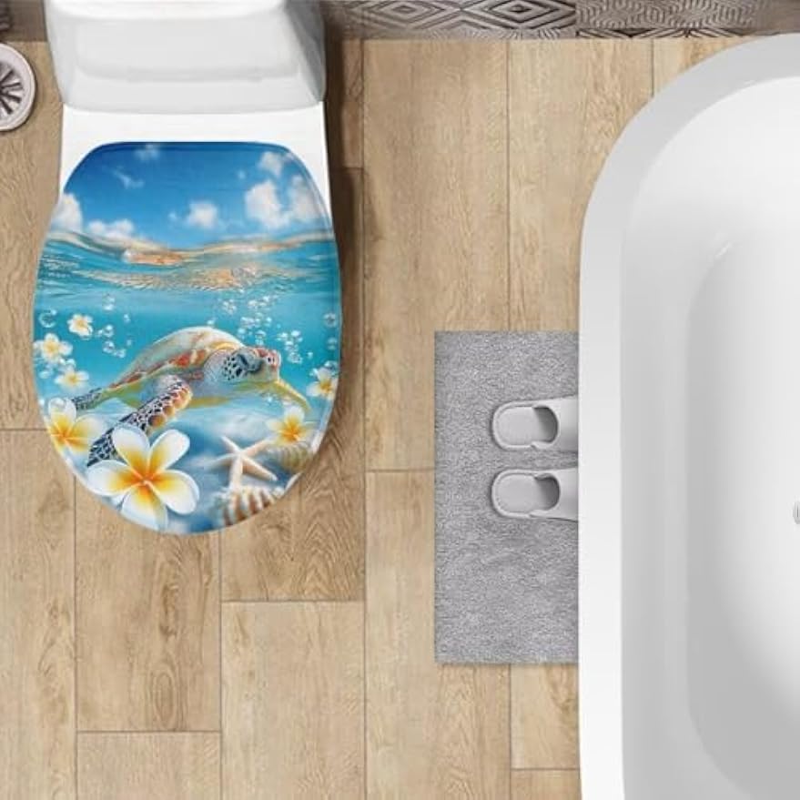 chaqlin Sea Turtle Floral Print Toilet Seat Covers for Bathroom Easy to Clean Toilet Lid Cover Bathroom Decoration Accessories Seat Covers Fits Most Toilets