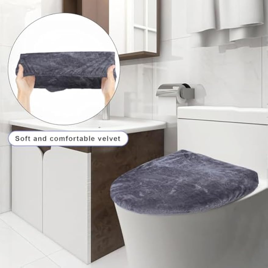 1Pcs Soft Plush Bathroom Toilet Lid Cover - 17 × 23 Inches, Machine Washable, Plush Pad Cover Suitable for Most Sizes of Covers, Bathroom Accessory Decoration, Gray