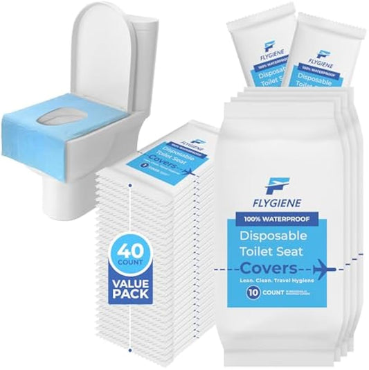 Disposable Toilet Seat Covers for Travel – Waterproof, Tear-Resistant XL Toilet Liners with 2 Layers of Protection – Individually Wrapped Travel Size Toiletries - 40 Count (4 Packs of 10)