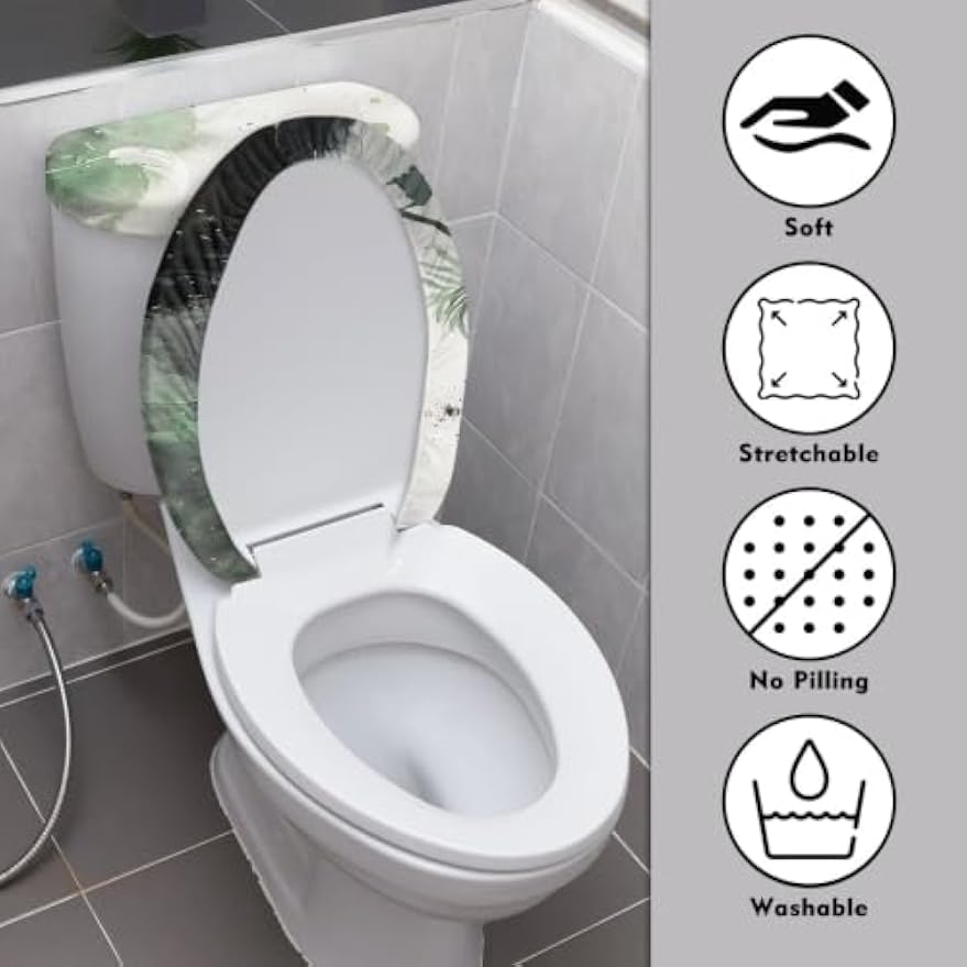 Set of 2 Cat Print Toilet Lid Tank Cover Soft Plush Set gray black