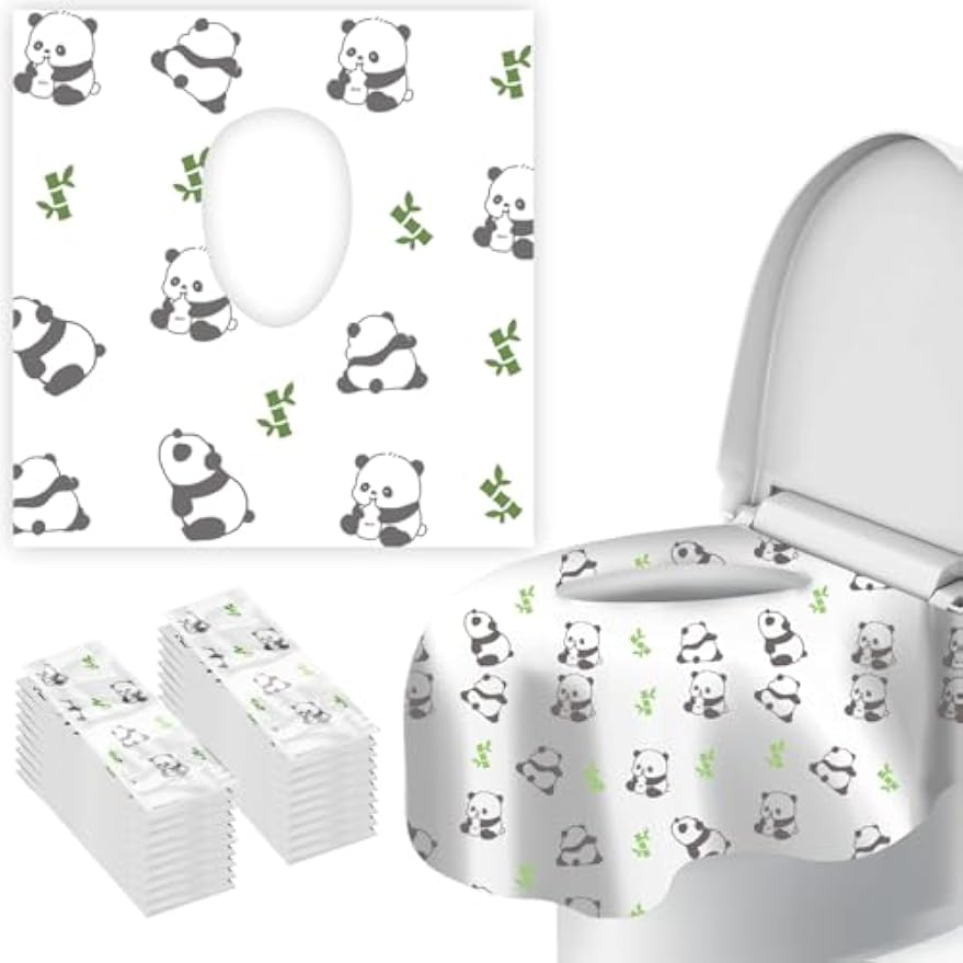 Upgraded Disposable Toilet Seat Covers (20 Pack) - Waterproof, Cute Panda Print, Travel-Friendly Individual Packs, Suitable for Kids & Adults, Perfect for Toddlers’ Potty Training in Public Restrooms