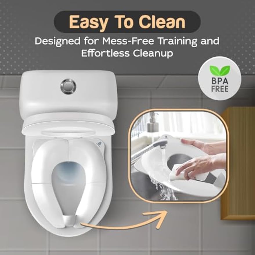 Baby Proof Me White Travel Potty Training Seat - Toddler Toilet Seat Cover | Foldable Travel Potty Training Toilet Seat for Toddlers, Fits most Toilets, Non-Slip, Portable with Bag; For Boys & Girls