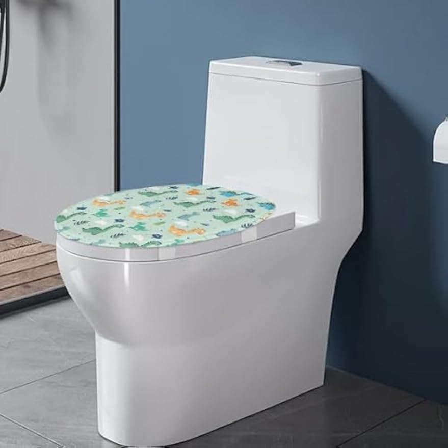 Dinosaur Toilet Lid Cover, Comfortable Dustproof and Reusable Toilet Seat Cover, Flannel Soft Bathroom Accessories Toilet Lid Cover