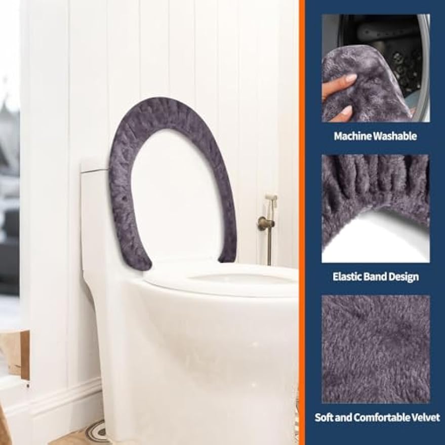 1Pcs Soft Plush Bathroom Toilet Lid Cover - 17 × 23 Inches, Machine Washable, Plush Pad Cover Suitable for Most Sizes of Covers, Bathroom Accessory Decoration, Gray