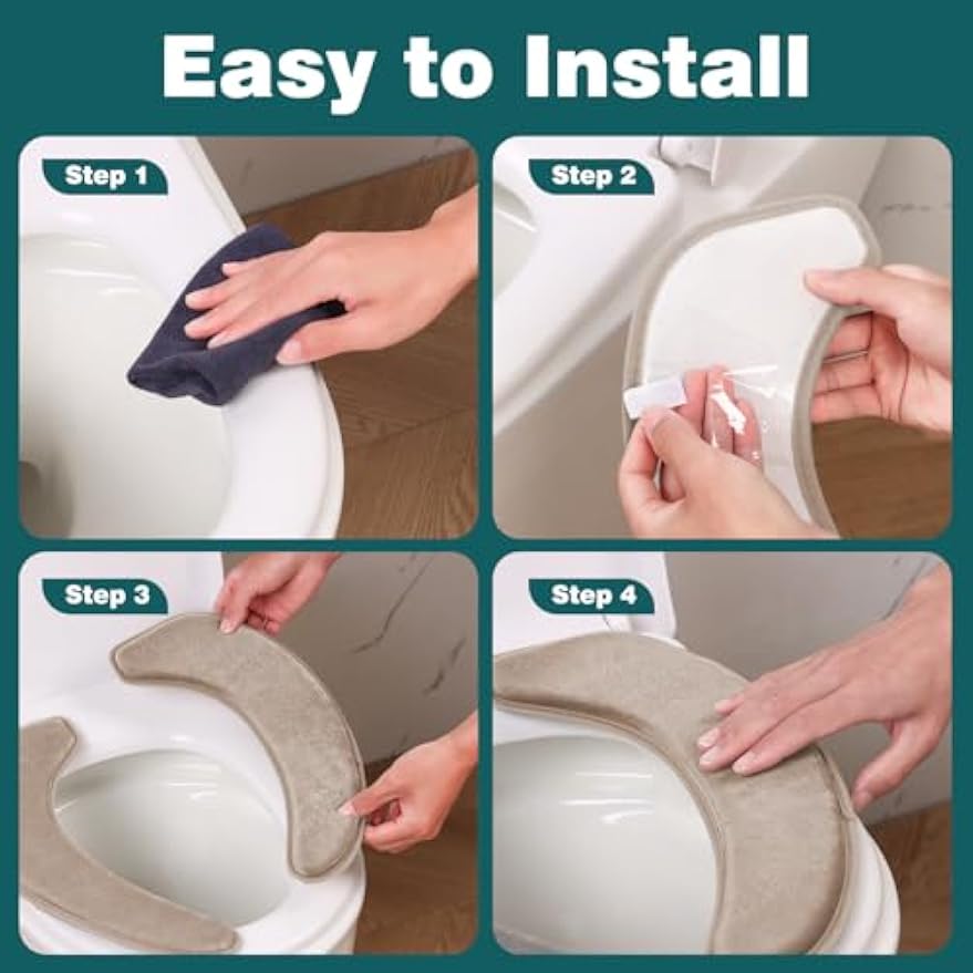 Toilet Seat Cover with Memory Foam, Toilet Seat Cushion for Bathroom | Soft Flannel, Non-Slip, Thicker Warmer Washable, Self-Adhesive Reusable, Fits Most Round, Oval and Elongated Toilet Seat