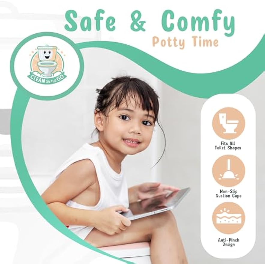 Travel Potty Seat: Portable w Carrying Case for Toddler Toilet Training, Foldable Non-Slip Silicone for kids public toilets, CLEAN ON THE GO (Pink)