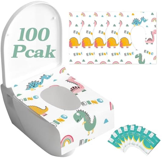 Dinosaur Toilet Seat Covers Disposable 100 Pack,Large Waterproof Potty Covers for Kids,Travel-Friendly Individual Packs,Perfect for Toddlers’ Potty Training in Public Restrooms