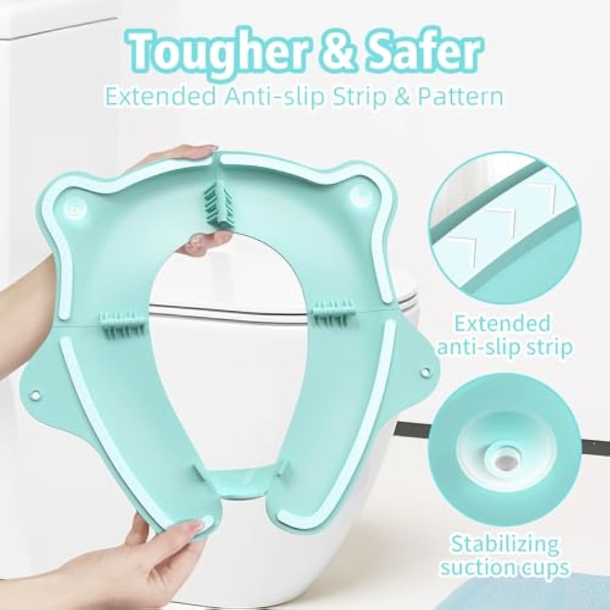 Travel Potty Seat for Toddler, Foldable Portable Potty Seat, BPA-Free Blue | SKYROKU, Fits Round & Oval Toilets, Non-Slip Base, 4 Suction Cups, Splash Guard, Travel Bag Included, Easy-Clean, Lightweight