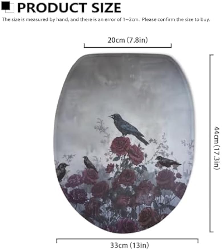 Toilet Lid Cover for Bathroom Water Absorbent Toilet Lid Protector Fits Most Sizes Standard, Round, Elongated and Oblong Lids, Gothic Crow Rose Gray