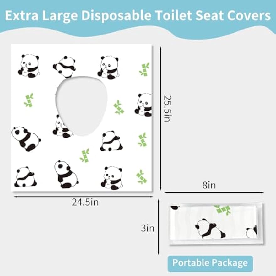 20 Pack Toilet Seat Covers Disposable, Waterproof, Ideal for Kids and Adults, Extra Large, Individually Wrapped, Toddlers Potty Training in Public Restrooms, Airplane, Trip - Panda Designs