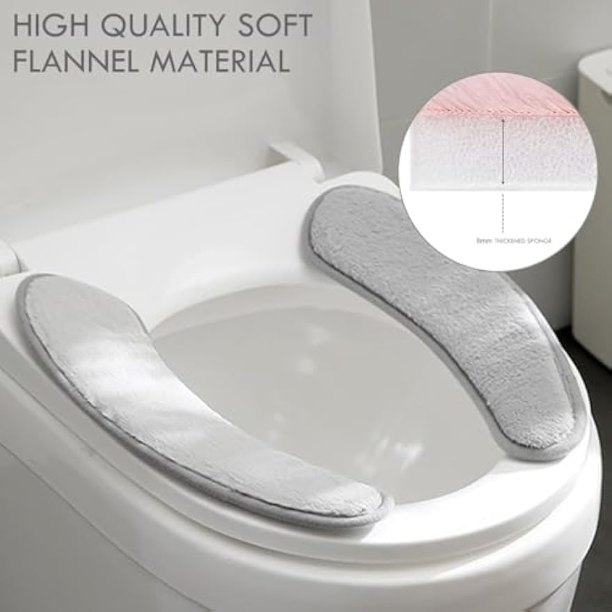 Thick and Warm Toilet Seat Cushion Cover - with Sticky Toilet Seat Cushion - Washable and Reusable Mat for Winter - Double Flap Separation, TPR Back Adhesive, Soft and Protective (Grey)