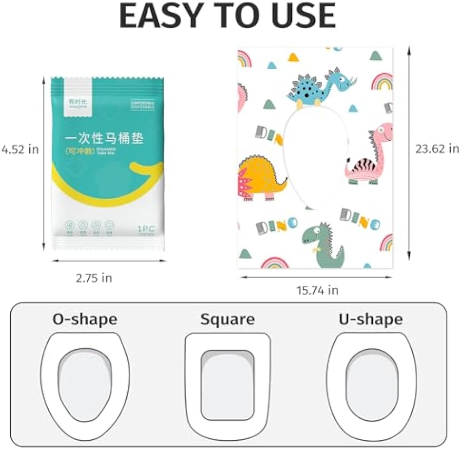 Dinosaur Toilet Seat Covers Disposable 100 Pack,Large Waterproof Potty Covers for Kids,Travel-Friendly Individual Packs,Perfect for Toddlers’ Potty Training in Public Restrooms