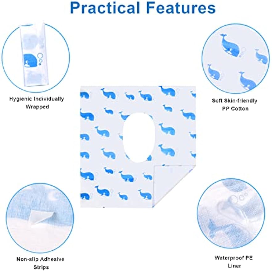 20 Pack Toilet Seat Covers Disposable, Extra Large Potty Training Liners | Individually Wrapped, w/ Non-Slip Adhesives, Non-Flushable, for Kids, Toddlers, Adults, Home, Restrooms, Travel - Blue