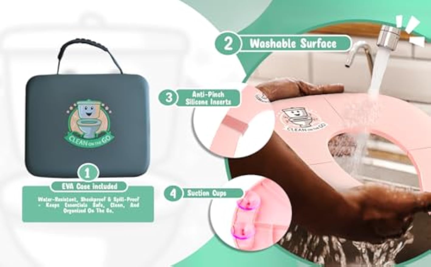 Travel Potty Seat: Portable w Carrying Case for Toddler Toilet Training, Foldable Non-Slip Silicone for kids public toilets, CLEAN ON THE GO (Pink)