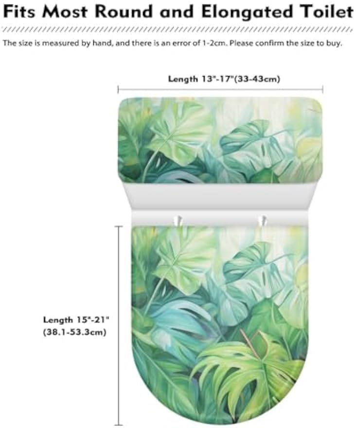 GLENLCWE Green Palm Toilet Cover and Tank Lid Protector,Soft 2-Piece Toilet Cover Cover Set,Durable Protective Cover with Elastic Edge