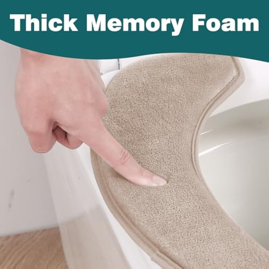 Toilet Seat Cover with Memory Foam, Toilet Seat Cushion for Bathroom | Soft Flannel, Non-Slip, Thicker Warmer Washable, Self-Adhesive Reusable, Fits Most Round, Oval and Elongated Toilet Seat