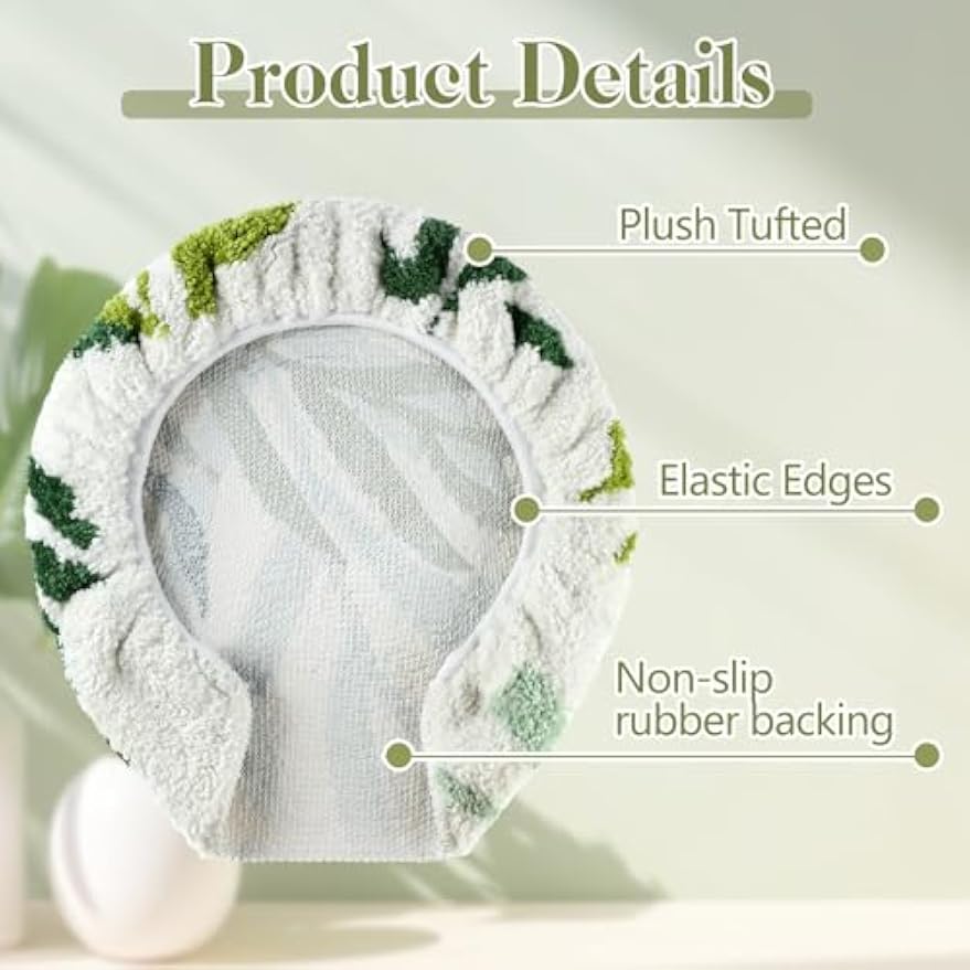 Mindsoft Green Toilet Seat Lid Cover, Microfiber Washable 17.5"x15" | Soft Plush Tufted, Rubber Backing Fits Round Elongated Oblong Lids, Machine Washable Non-slip, Bathroom Toilet Bowl